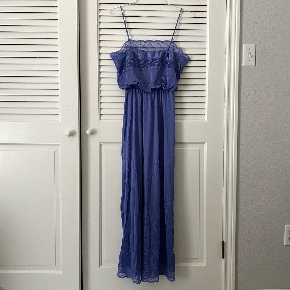 STUNNING Cornflower Blue Semi-sheer Vintage Full Length Slip